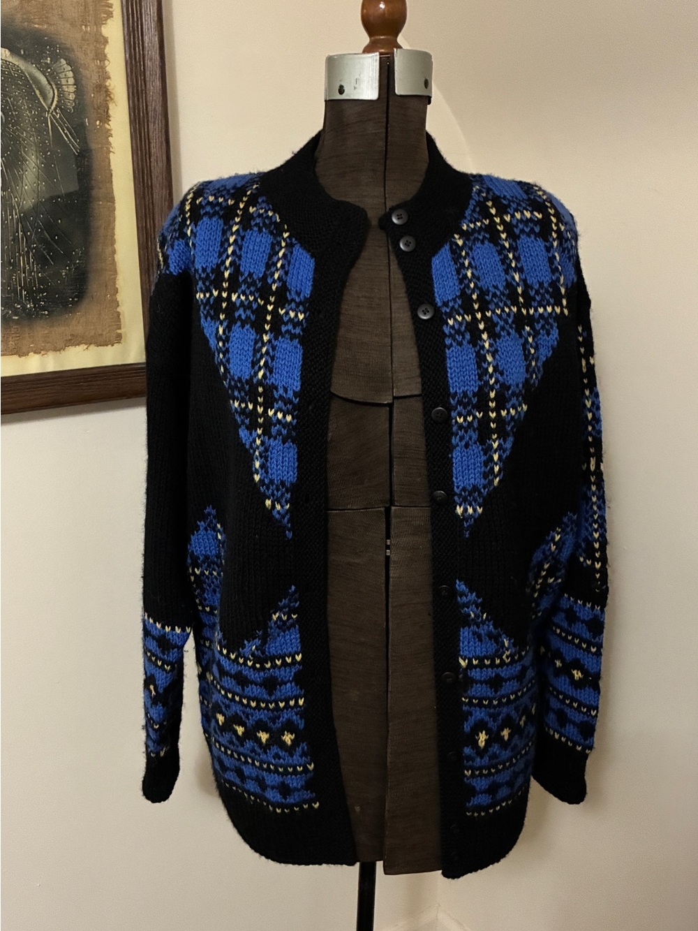 Vintage 100% Wool SKYR Sportswear Plaid Knit Cardigan